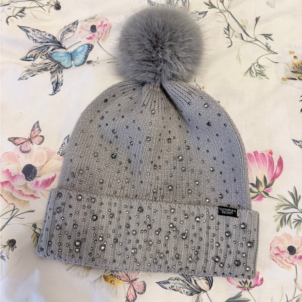 Victoria's Secret Sparkling Gray Women's Embellished Beanie NWOT